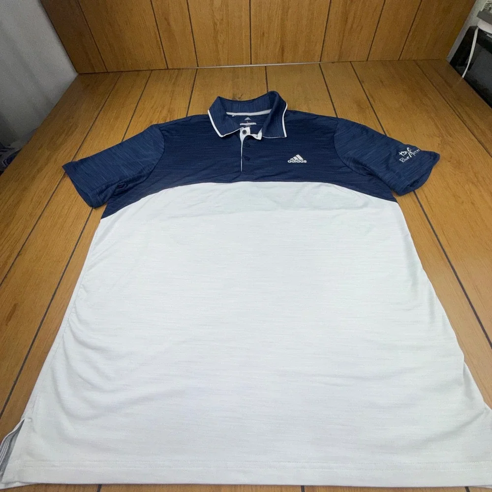 Adidas Golf Mens Large Blue White Colorblock Blue Monster Polo‎ Shirt RN88387